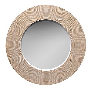 ESPELHO COM MOLDURA EM MADEIRA REDONDO ACABAMENTO LISO COR NATURAL 87CM X 5,5CM