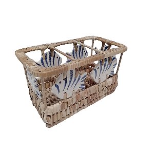 PORTA TALHERES FIBRA NATURAL CERAMICA PEIXE