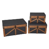 CJ. DE BAUS CINZA COM DETALHES DE MADEIRA - 3PCS