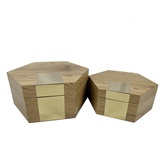CONJ DE CAIXAS DE MADEIRA E METAL NATURAL E DOURADO - 2 PCS