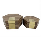 CONJ DE CAIXAS DE MADEIRA E METAL MARROM ESCURO E DOURADO - 2 PCS