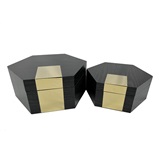 CONJ DE CAIXAS DE MADEIRA E METAL PRETO E DOURADO - 2 PCS