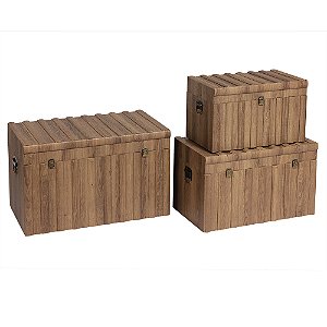CONJUNTO DE 3 CAIXAS DECORATIVAS EM MADEIRA - COR NATURAL - G 69X41X44.5CM M 59X