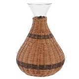 DECANTER EM VIDRO E RATAN TRANSPARENTE E MARROM