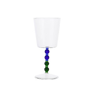 CJ DE COPOS EM VIDRO TRANSPARENTE COM HASE EM ESFERAS AZUL E VERDE 6PCS - 340ML