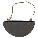 CACHEPOT DE PAREDE EM CERAMICA CINZA COM ALCA