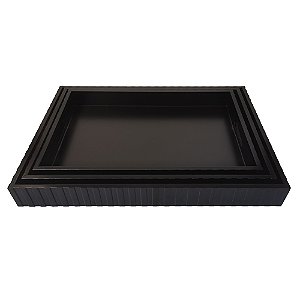 CJ. DE 3 BANDEJAS DECORATIVAS EM MADEIRA PRETO G:46CM X 33CM X 5CM X | M:43CM X