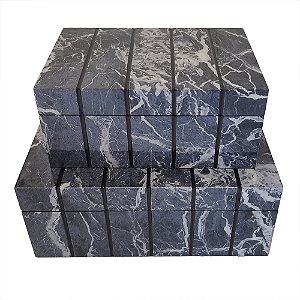 CONJUNTO DE 2 CAIXAS DECORATIVAS EM MADEIRA - AZUL MARMORE - G 30X20X11.5CM P 24