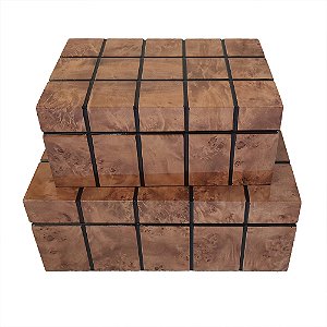 CONJUNTO DE 2 CAIXAS DECORATIVAS EM MADEIRA - COR NATURAL - G 30X20X11.5CM P 24X
