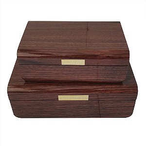 CONJUNTO DE 2 CAIXAS DECORATIVAS EM MADEIRA - COR NATURAL - G 30X20X10CM P 24X16
