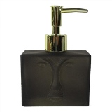 PORTA SABONETE LIQUIDO DE VIDRO PRETO E DOURADO