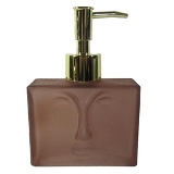 PORTA SABONETE LIQUIDO DE VIDRO MARROM E DOURADO
