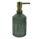 PORTA SABONETE LIQUIDO DE VIDRO VERDE E DOURADO