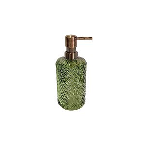 PORTA SABONETE EM VIDRO VERDE COM DISPENSER BRONZE