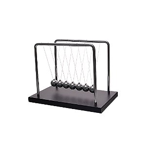 PECA DECORATIVA PENDULO DE NEWTON EM METAL E MADEIRA PRATA E PRETO