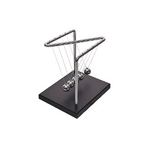 PECA DECORATIVA PENDULO DE NEWTON EM METAL E MADEIRA PRATA E PRETO