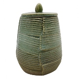POTE DE CERAMICA VERDE COM DESENHO DE FOLHAS
