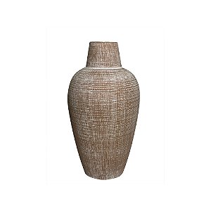 VASO DECORATIVO EM CERAMICA TEXTURIZADO MARROM E BRANCO