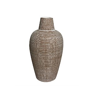 VASO DECORATIVO EM CERAMICA TEXTURIZADO MARROM E BRANCO