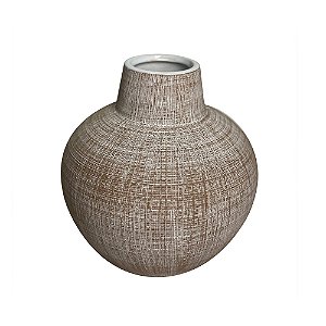 VASO DECORATIVO EM CERAMICA TEXTURIZADO MARROM E BRANCO