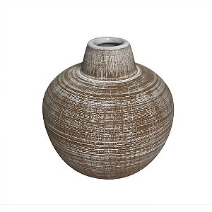 VASO DECORATIVO EM CERAMICA TEXTURIZADO MARROM E BRANCO