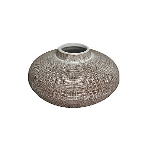 VASO DECORATIVO EM CERAMICA TEXTURIZADO MARROM E BRANCO