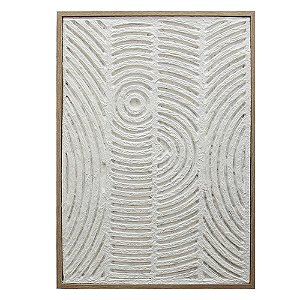 QUADRO DECORATIVO EM MADEIRA - 3D - BRANCO E MOLDURA NATURAL - 50X70X2.2CM