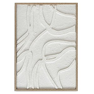 QUADRO DECORATIVO EM MADEIRA 3D BRANCO E MOLDURA NATURAL 50CM X 70CM X 2,2CM