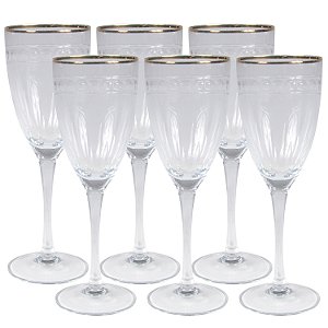 CJ DE 6 TACAS PARA VINHO TINTO DETALHE DOURADO