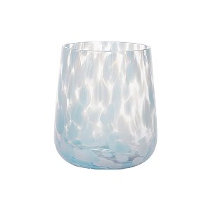CJ DE COPOS EM VIDRO TRANSPARENTE EFEITO AQUARELA BRANCO AZUL 6PCS - 400ML