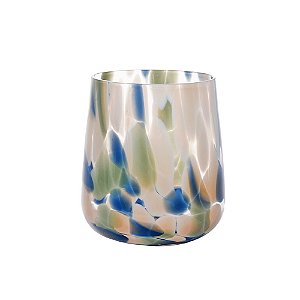 CJ DE COPOS EM VIDRO TRANSPARENTE EFEITO AQUARELA BEGE AZUL E VERDE 6PCS - 400ML