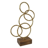 PECA DECORATIVA DE METAL DOURADO COM BASE DE MADEIRA