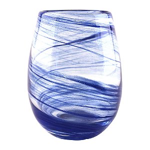 CJ DE 6 COPOS DECORATIVOS EM VIDRO SODO CALCICO AZUL COM TRANSPARENCIA 9,3CM X 9