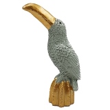 PASSARO DECORATIVO EM RESINA CINZA E DOURADO