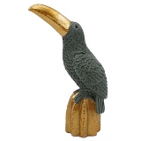 PASSARO DECORATIVO EM RESINA CINZA E DOURADO