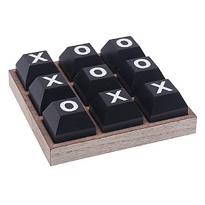 JOGO DA VELHA EM MADEIRA MARROM E PRETO