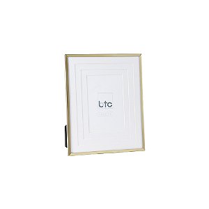 PORTA RETRATO EM MADEIRA E VIRDRO COM BORDA DOURADO E BRANCO