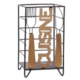 PORTA TALHERES DE MADEIRA E METAL MARROM E PRETO