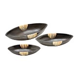CONJUNTO DE PECAS DE CERAMICA PRETA COM RATTAN- 3PCS
