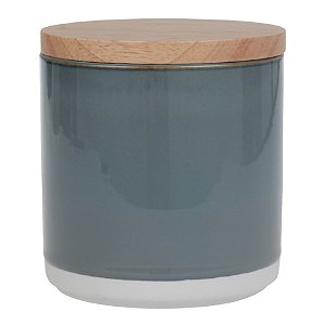 POTE DE CERAMICA CINZA COM TAMPA DE MADEIRA