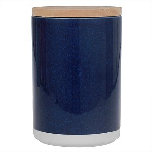 POTE DE CERAMICA AZUL COM TAMPA DE MADEIRA