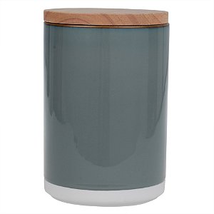 POTE DE CERAMICA CINZA COM TAMPA DE MADEIRA