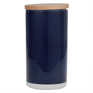 POTE DE CERAMICA AZUL COM TAMPA DE MADEIRA