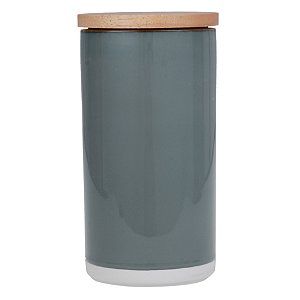 POTE DE CERAMICA CINZA COM TAMPA DE MADEIRA