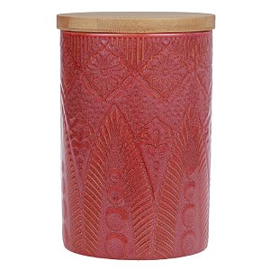 POTE DE CERAMICA VERMELHO COM TAMPA DE MADEIRA