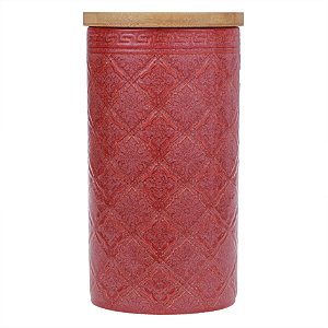 POTE DE CERAMICA VERMELHO COM TAMPA DE MADEIRA