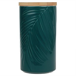 POTE DE CERAMICA VERDE COM TAMPA DE MADEIRA