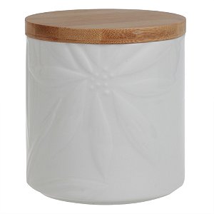 POTE DE CERAMICA BRANCO COM TAMPA DE MADEIRA