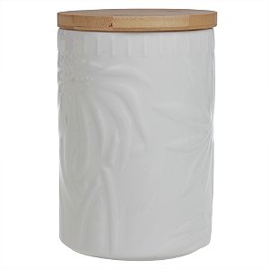 POTE DE CERAMICA BRANCO COM TAMPA DE MADEIRA