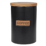 POTE DECORATIVO EM CERAMICA COM TAMPA EM BAMBU - PRETO - 11.4X11.4X19.5CM